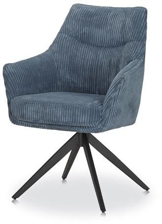 KHG Esszimmerstuhl mit Armlehnen - Küchenstuhl 360 Grad drehbar, Cordstoff Gepolstert, stabiles Metallgestell bis 120 kg belastbar - Bequemer Polsterstuhl für Esszimmer & Küche - Blau