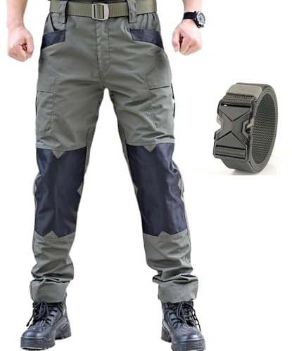 Générique Pantalon Tactique Homme, Multi Poches Pantalon De Moto Homme, Pants De Protection pour Vélo(Ceinture Comprise), Adapté à La Randonnée, à La Chasse Et Au Travail (1PC-Gris,XL)