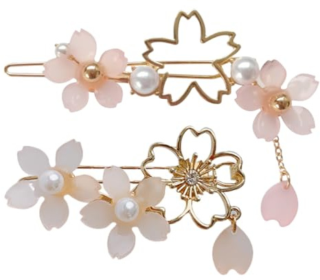 VICASKY Lot de 2 barrettes à cheveux en fleurs de cerisier - Vintage - Accessoires de cheveux pour femme - Pour mariage, cosplay et port quotidien - Convient pour les cheveux épais et fins et bouclés