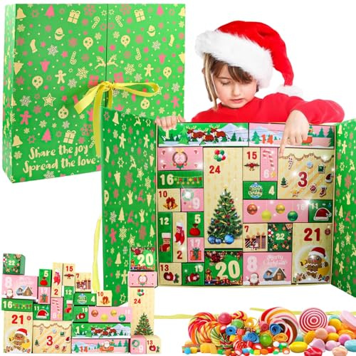 Wiederverwendbar Bunte Adventskalender Boxen, Adventskalender Zum Selbst Befüllen,24 Stück Weihnachtskalender Party Schachteln,Advents kalender Geschenkbox,Diy-Weihnachtskalender Bastelset (Grün)