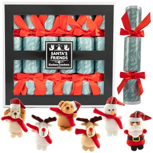 Kuckoo Crackers - Santa’s Friends Teddy Bear Christmas Crackers – Adorable Festive Plush Crackers | Cute Collectible Teddy Decorations | Perfect for Kids & Families | Pack of 6