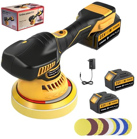 Lightasea Akku-Autopoliermaschine,Schnurlose Poliermaschine,mit 2 Stück 21V 3000mAh,6 Variable Geschwindigkeit Auto Politur Set,für Auto Autopflege Polieren Wachsen Kratzerentfernung