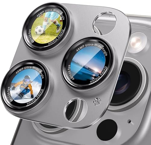 CACOE für iPhone 15 Pro/15 Pro Max Kameraschutz Linsenschutz,Titan Grau | Anti-Kratz, Objektiv Schutzfolie, Kamera Schutz Linsenschutz,Metall 9H+,Kratzfestes,Display Vollschutzabdeckung