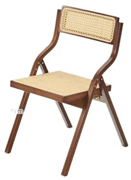 Zymjzbetic Holzklappstuhl Kleine Familien-Esszimmerstühle, Bambus-Rückseite, Harz-Rattan-Geflecht, Frisiertischhocker, zusammenklappbar, Aufbewahrung(Style1-tea Color)