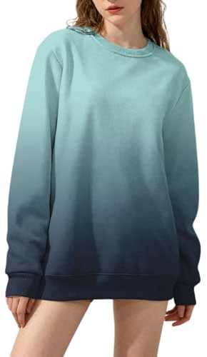Dam lös passform gradient tröjor, ledig trendig rund hals långärmad damtröja damer utomhus fritid pullover toppar lätt bekväma mjuka blusar, Mintgrön, M