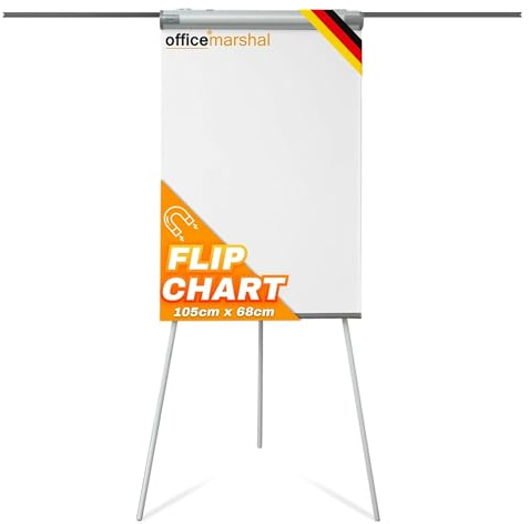 OfficeMarshal Flipchart Whiteboard mobil mit Rollenfuss Ständer 73x105cm | Höhenverstellbar bis 210cm, Beschreibbar, Trocken abwischbar, magnetisch (Coyote)
