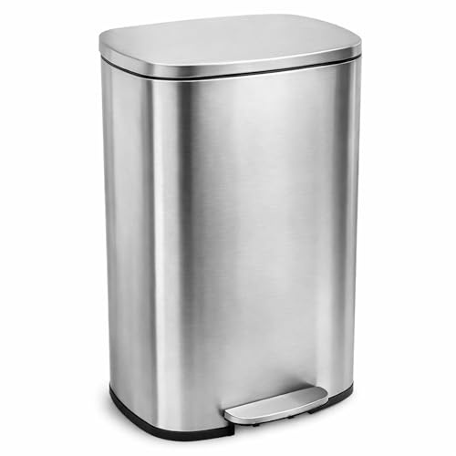 Bayt Pattumiera da cucina, 50 litri, a pedale, 50 l, in acciaio inox, argento, rettangolare, grande pattumiera da cucina automatica e manuale, anti-odore per la raccolta selettiva e ufficio