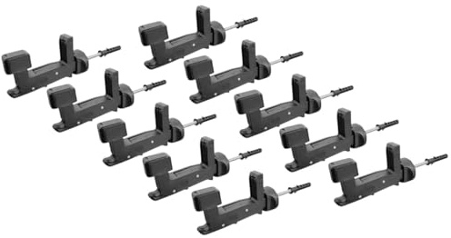 Kit 10 Pezzi Ferma Imposte Regolabile Tipo Grillo - Sistema Automatico di Ancoraggio per Infissi da 40-55 mm | Blocca Scuri e Persiane | Tasselli Integrati 6x70 mm, Nero e Bianco (Nero)