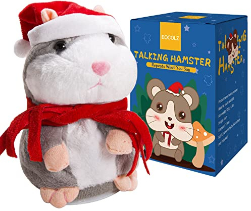 Eocolz Talking Hamster Repeats What You Say Mimicry Pet Plush Buddy Electronic Mouse Interactive Toy Funny Kids Stuffed Toys Children Early Learning for Girl and Boy Gift