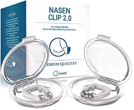 NASOX© Pince-nez - Concept amélioré 2021 I Nouveau pince-nez avec boîte de transport I Aide anti-ronflement I Bouchon Anti-ronflement I Aide anti-ronflement pour les nuits calmes I Lot de 2