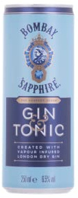 Lattine di cocktail pronti da bere Bombay Sapphire Gin and Tonic Ready to Drink, 6,5% vol., 25 cl / 250 ml (Confezione da 12), Drink alcolici con London Dry Gin 100% infuso a vapore