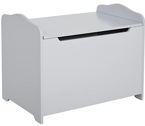 HOMCOM Cassapanca Portagiochi in Legno, Panca Contenitore per Cameretta Coperchio con Pistone Pneumatico, 60x40x48cm, Grigio