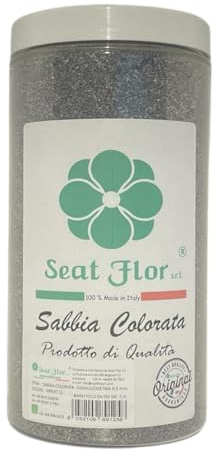 Seat Flor srl® Sabbia colorata, sabbia per decorazioni, sabbia per wedding, sabbia mis. 0.3/0.7 mm. in barattolo da 750 gr. (25 colori disponibili) (Grau)