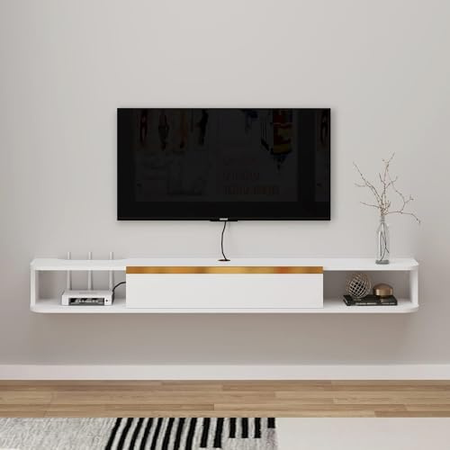 Pmnianhua TV Lowboard Hängend, TV Schrank Hängend, Wand befestigter schwimmender TV-Ständer Unterhaltungs, Medienkonsolen-Center Großer Aufbewahrungsschrank für Wohnzimmer Home Office (160cm)