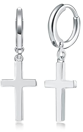 1 Paar Silber Creolen 925 Klein für Damen | Kreuz Ohrringe mit Anhänger | Knorpel Creolen Set Piercingschmuck Weihnachten für Damen Herren
