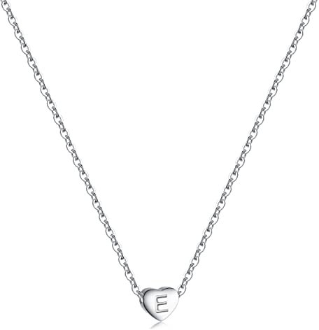 RWQIAN Silber Herz Buchstabe Kette Damen- Edelstahl Initialen Kette Alphabet E Buchstabe Kettenanhänger Halskette Geschenk 16+2