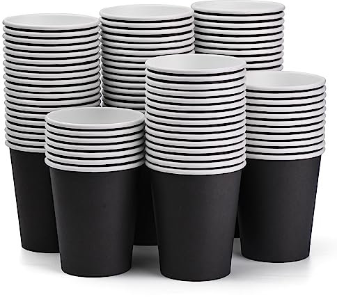 Prgery 110 Pack 8 Oz Black Party Paper Cups,Disposable Paper Coffee Cups, Hot or Cold Beverage Drinking Paper Cups, Paper Cups for Party, Picnic,Travel, and Event (Black)