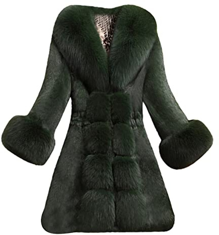 IQYU Manteau en fourrure synthétique pour femme - Veste d'hiver en fausse fourrure - Veste à manches longues - Cardigan élégant - Veste d'hiver en fourrure synthétique - Veste de demi-saison, vert,