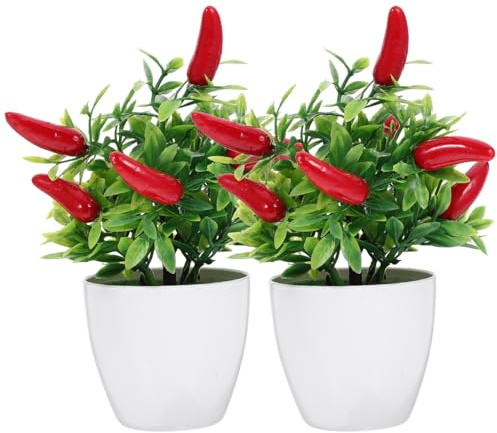Toyvian Piments Artificiels en Pot, 2 Pièces Bonsaï de Poivron Violet Décoratif Fausse Plante Intérieure Plastique pour Décoration Cuisine Salon Bureau Petit Arbuste Réaliste sans Entretien