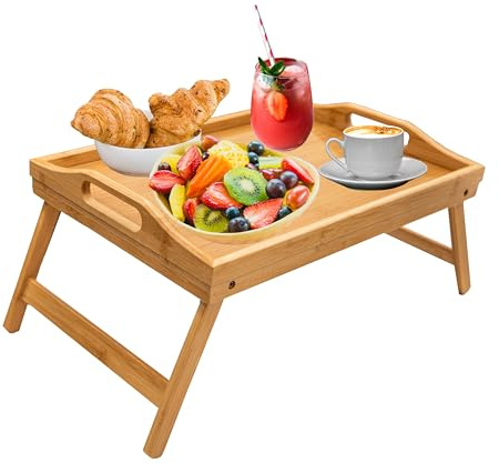 UR CHOICE Bamboo Bed Tray Table with Handles and Foldable Legs