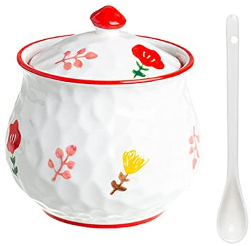 Dispensador azucarero,bote condimento, Azucarero de flores dibujadas a mano con tapa y cuchara, azucarero grande de varios estilos, azucarero, bote de condimentos -Violetas-750ml ( Color : Calendula ,
