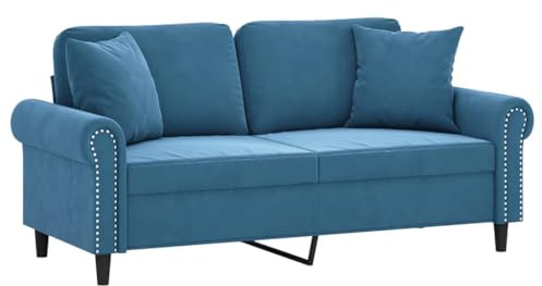 vidaXL Sofa 2 Sitzer, Couch mit Zierkissen, Liegesofa für Wohnzimmer, Polstersofa Sessel Relaxsofa Loungesofa Relaxcouch, Blau Samt