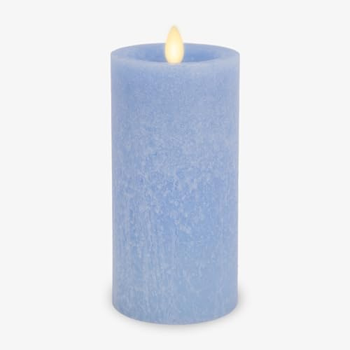 Luminara Pilar de vela sin llama de aciano de vidrio marino con llama móvil, cera real sin perfume con borde empotrado, temporizador, luces LED de vela que funcionan con pilas (3 x 6.5 pulgadas)