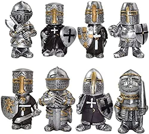 8 PCS Statues de Nains de Jardin de Chevalier, Ornements en Résine de Gardes de Chevalier de GNOME, Costume de Statue de Jardin de Croisé, Figurines de Jardin Nains pour Jardin, Maison, Pelo
