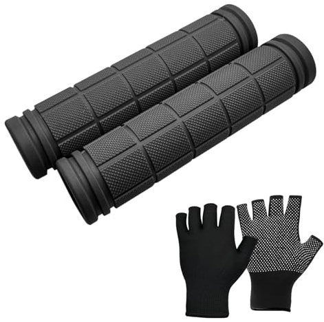 TBWBEC 1 paire de poignées de vélo antidérapantes ergonomiques avec gants de vélo sans doigts pour hommes et femmes, en caoutchouc souple, poignées de guidon de vélo pour la conduite en plein air