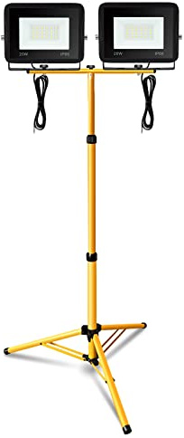 Daromigo Faretto LED da costruzione con treppiede, 2 x 20 W, 1700 lm, luce bianca calda, 3000 K, per cantiere, officina o cantina, IP66, lampada da costruzione a LED per interni ed esterni, regolabile