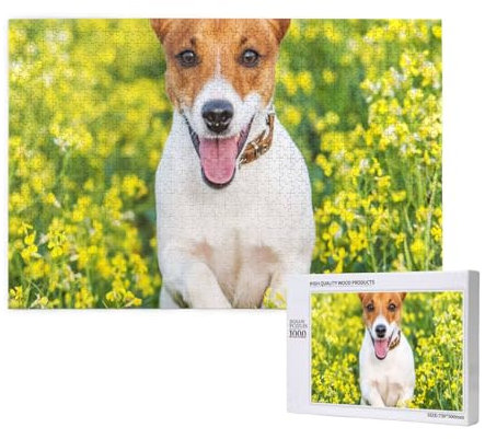 Prato di fiori di Jack Russell, Puzzle 1000 pezzi Puzzle in legno Giocattolo Gioco per famiglie Decorazione da parete per adulti Adolescenti