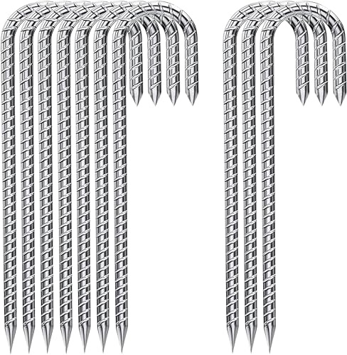 Fondlife Bodenanker,30cm Bodenpfähle,Verzinkter Stahl Bodenanker Trampolin,Bewehrungsstab Zeltheringe,Garten Pfähle,Camping Zelt Heringe. (Silber J, 10 Stück)