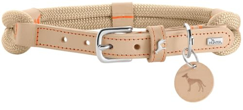 HUNTER Malia Hundehalsband | aus geschmeidigem Tau & robustem Leder, leicht, strapazierfähig, Made in Germany, Farbe: Beige/Natur, Größe: 45