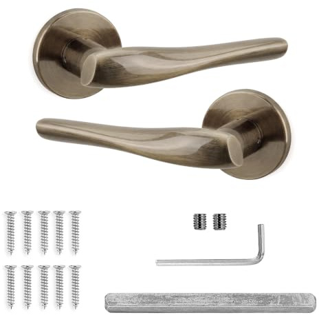 Decoranddecor Antique Brass Door Handles Internal Lever on Rose Set | CE marked, solid aluminium, built to last Internal Door Handles, fits 35-45 mm doors, Nanda Range