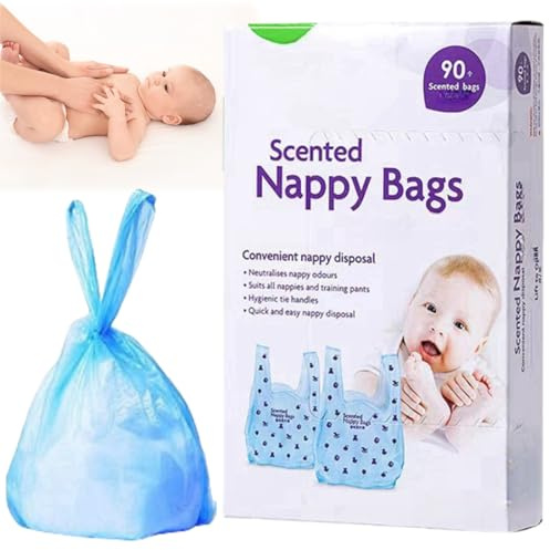 Sacos Desechables para Pañales,90 piezas Bolsas de Basura para Pañales de Bebé,Bolsas para Pañales Desechables,Bolsas para Cubos de Basura para Pañales,Bolsas de Basura para Mascotas