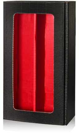 5x Flaschen Geschenkkarton - Geschenkverpackung für 2 Flaschen - zweifarbig schwarz & rot - mit Fenster - hochwertiger Wellkarton