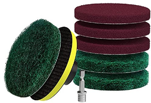 Scouring Pads Cleaning Brush Kit Drill Brush Atta 8pc 3 Inch Drill Brush Power Scouring Pads Heavy Duty Tub and Tile Cleaner - Household Cleaning Kit Includes Drill Attachment