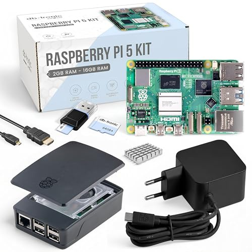 db-tronic Raspberry Pi 5 4 GB Starter Kit | Edición Negra 64 GB | Alimentación 27 W | Carcasa con Ventilador | Micro HDMI 4K | Ideal para Home Assistant y el Smart Home