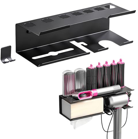 Mapille Supporto per Asciugacapelli, Supporto Phon da Parete, 2 in 1 Porta Asciugacapelli, Asciugacapelli Supporto e Organizer, Ferro Arricciacapelli per Dyson Airwrap Staffa Montaggio Parete