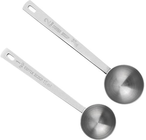 Gosknor 2pcs Stainless Steel Coffee Scoop, Long Handle Coffee Scoop 1 & 2 Tablespoon Multipurpose Measuring Spoon for Ground Coffee, Espresso, Tea, Sugar, Cocoa, Flour, & More (15ml & 30ml)