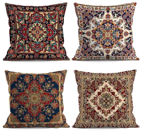 LANBEIDE Boho Cushion Cover 45x45cm, Set of 4 Vintage Colorful Bohemian Geometric Throw Pillow Cover Exotic Pillow Case Outdoor Garden Decor 18'x18'