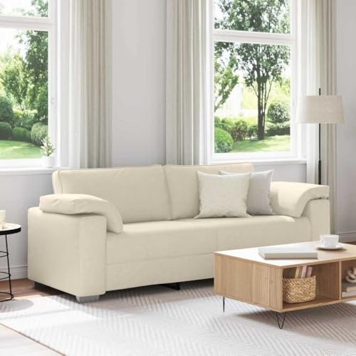vidaXL Sofá de 3 plazas Beige 220 cm Tejido Mezcla de Lino, Conjunto de Sofás Moderno, Duradero, Confortable, Minimalista, Chic, Ideal para tu Sala, Espacio Urbano