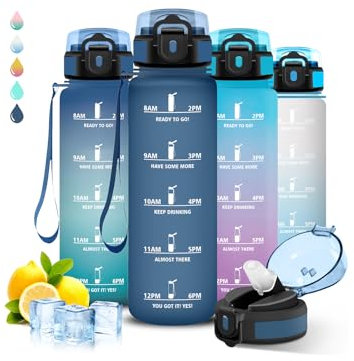 Grsta Borraccia 1 litro, Borraccia con Cannuccia, Senza Perdite, Palestra, Facile da Trasportare, Motivazionale, Con Slogan Motivazionale, Borracce per Scuole, Fitness, Campeggio, Yoga