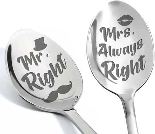 Hochzeitsgeschenke Kaffeelöffel, 2 Stück Edelstahl Mr und Mrs | Edelstahl 19 cm 2 Stück, Mr und Mrs Gravur, Spülmaschinenfest Kaffeelöffel, Hochzeitsgeschenke für Brautpaar