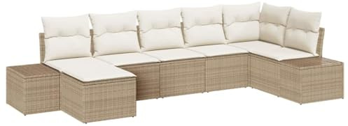 vidaXL Trädgårdsoffset med kudde med lagring 7 pcs Beige konstrotting, Trädgårdsoffor, modern rotting, lätt och hållbar, vadderad utomhuslounge för terrass och uteplats