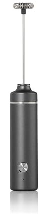 AdHoc Moro Rechargeable Electric Milk Frother, Powerful One Touch Handheld Milk Foamer/Sauce Frother/Drink Mixer, Stainless Steel/Plastic, Removable Whisk, Dark Grey