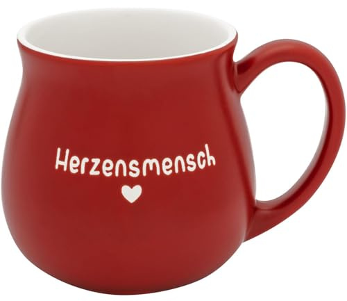 GRUSS & CO Tasse bauchig mit Gravur Mensch | Steinzeug, 41 cl, rot, Boden und innen naturfarben | Geschenk für Freunde | 74636