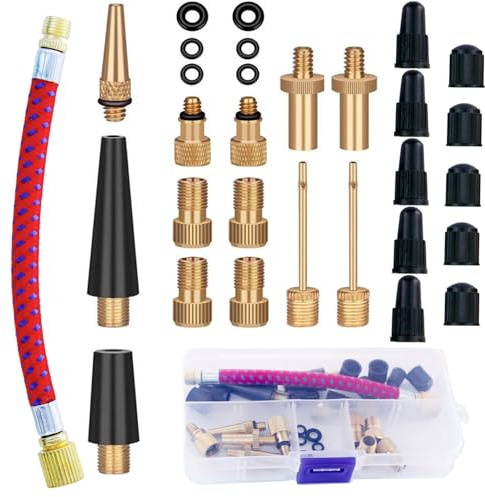 SHEHARUHI 30 PCS Brass Ball Pump Needle Valve Adapter Set Bike Tire Pump Accessories for Gym Balloons Bicycles Red