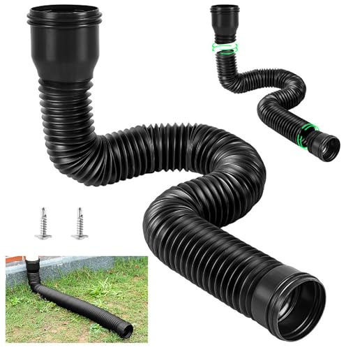 Alargador Flexible Para Canalón, Extensión De Canalón Flexible Para Bajante, Redonda, 90/100 mm, Retráctil 47 a 150 cm, para la Mayoría de Bajantes, Negro