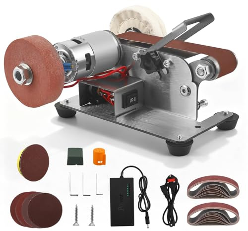 Electric Belt Sanding Machine 7 Adjustable Speed, Electric Mini Belt Sander Multifunctional with Grinding Wheel Polishing Wheel & 10pc 120#/320#/600#/800#/1000# Sanding Beltsand